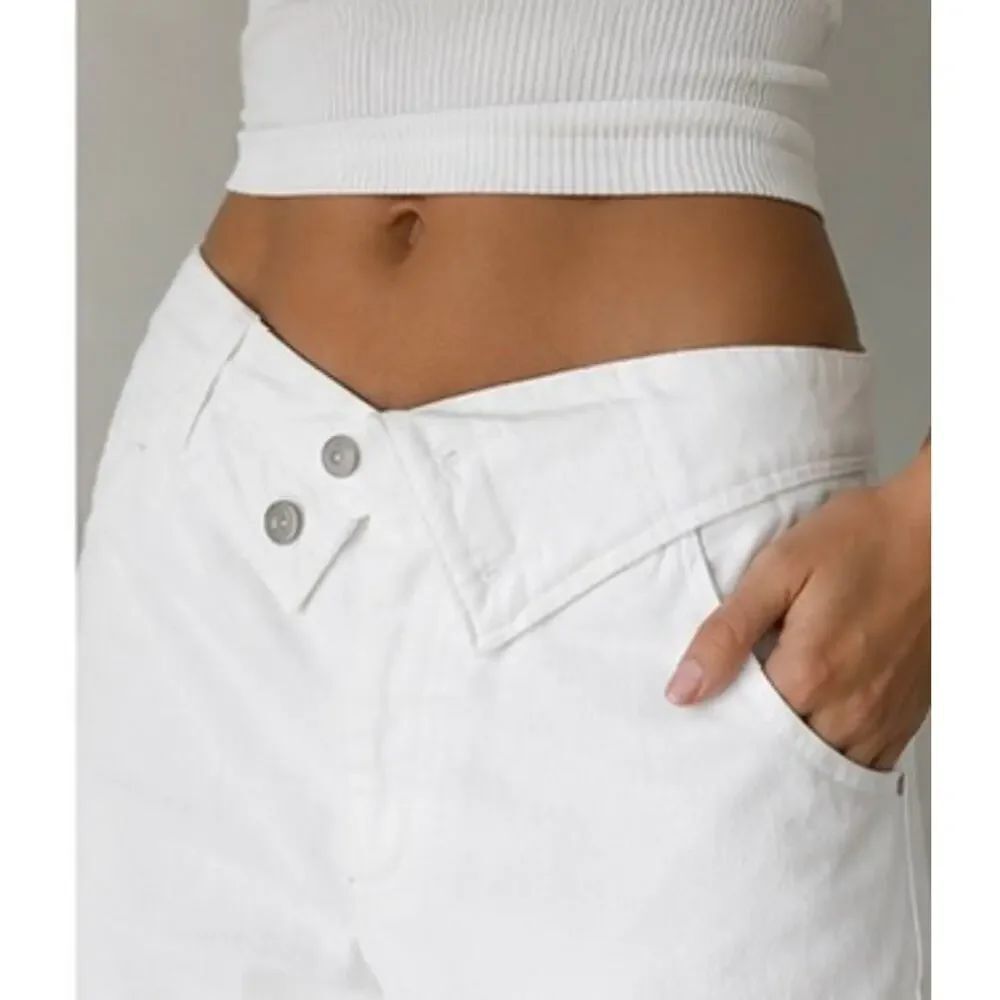EB Denim White Asymmetric Fold Over Waist Wide Leg Jeans Size 27 Made USA - Picture 2 of 12